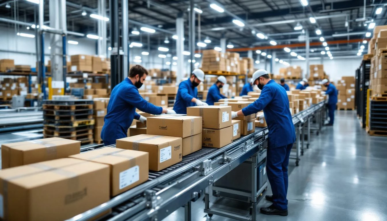 A rapid-fire assembly line captures technicians packaging individual golf cart alternators and voltage regulators into b