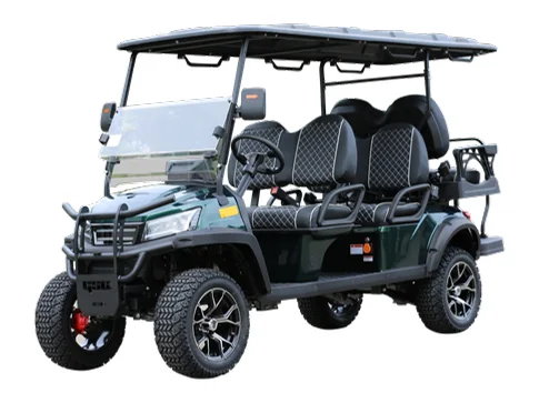 Electric 6-seat (4+2) lifted golf cart, dark green