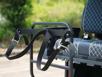 Rear golf bag holder on a golf cart
