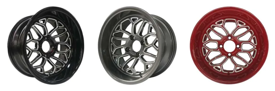 Golf cart wheel rim style 1 in black, grey, red