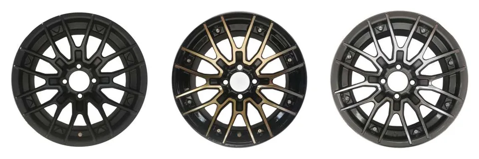 Golf cart wheel rim style 2 in black, gold, grey